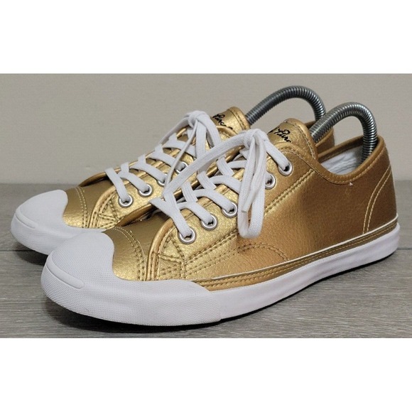 Womens Converse Jack Purcell Sneakers Lace Up Low Top Gold Leather Size 7 - Picture 1 of 9
